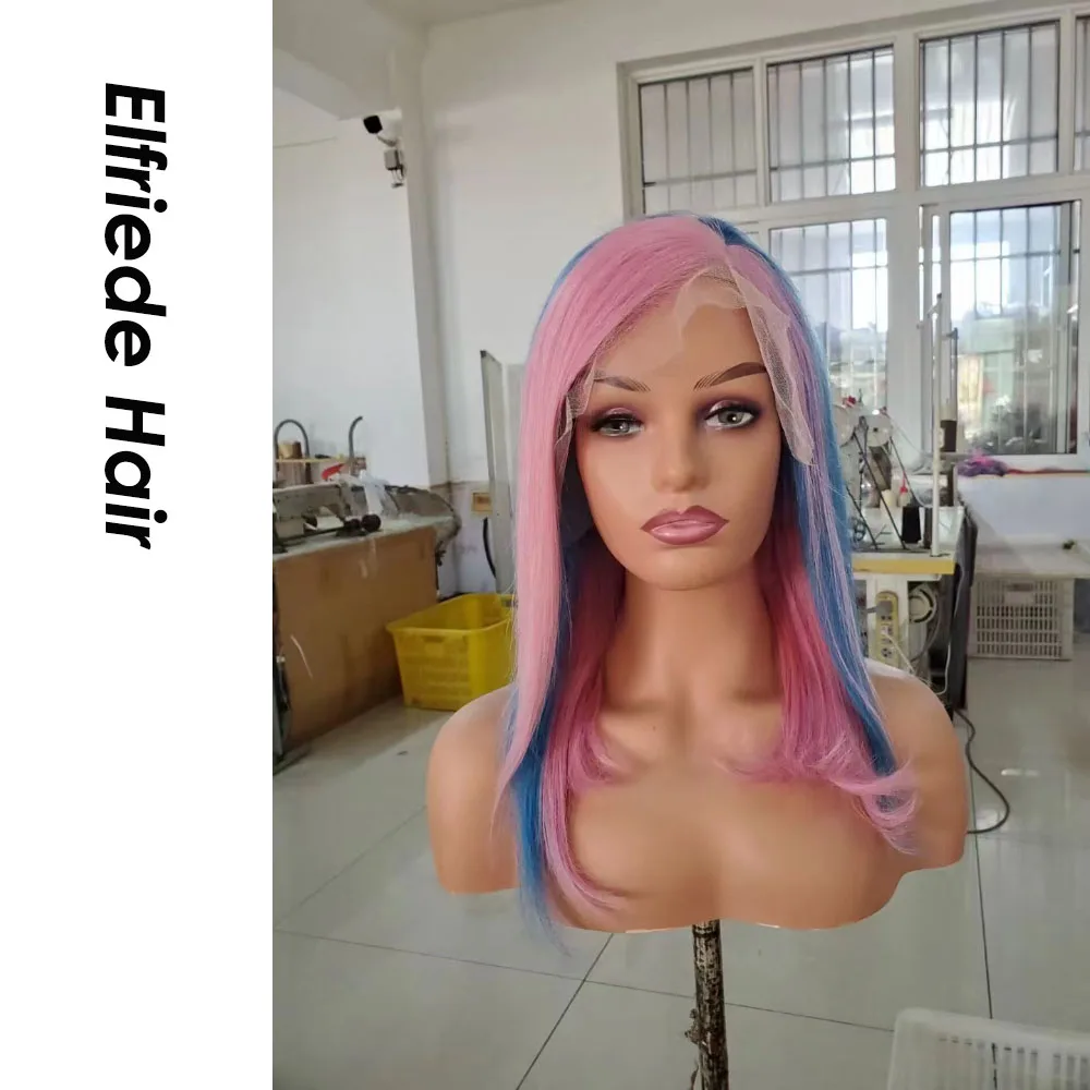 Elfriede Blue Pink Straight Colored Lace Front Wigs for Women 4x4 13X4 13X6 Transparent Lace Frontal Wig 100% Human Hair Wigs