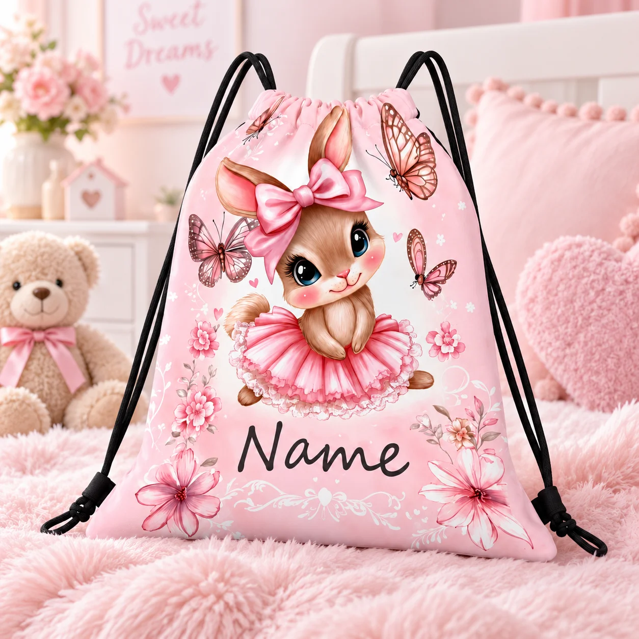 1PC Personalized Drawstring Bag Backpack Custom Name Kids String Bag Girls School Travel Gym Sports Birthday Gift Bag Drawstring
