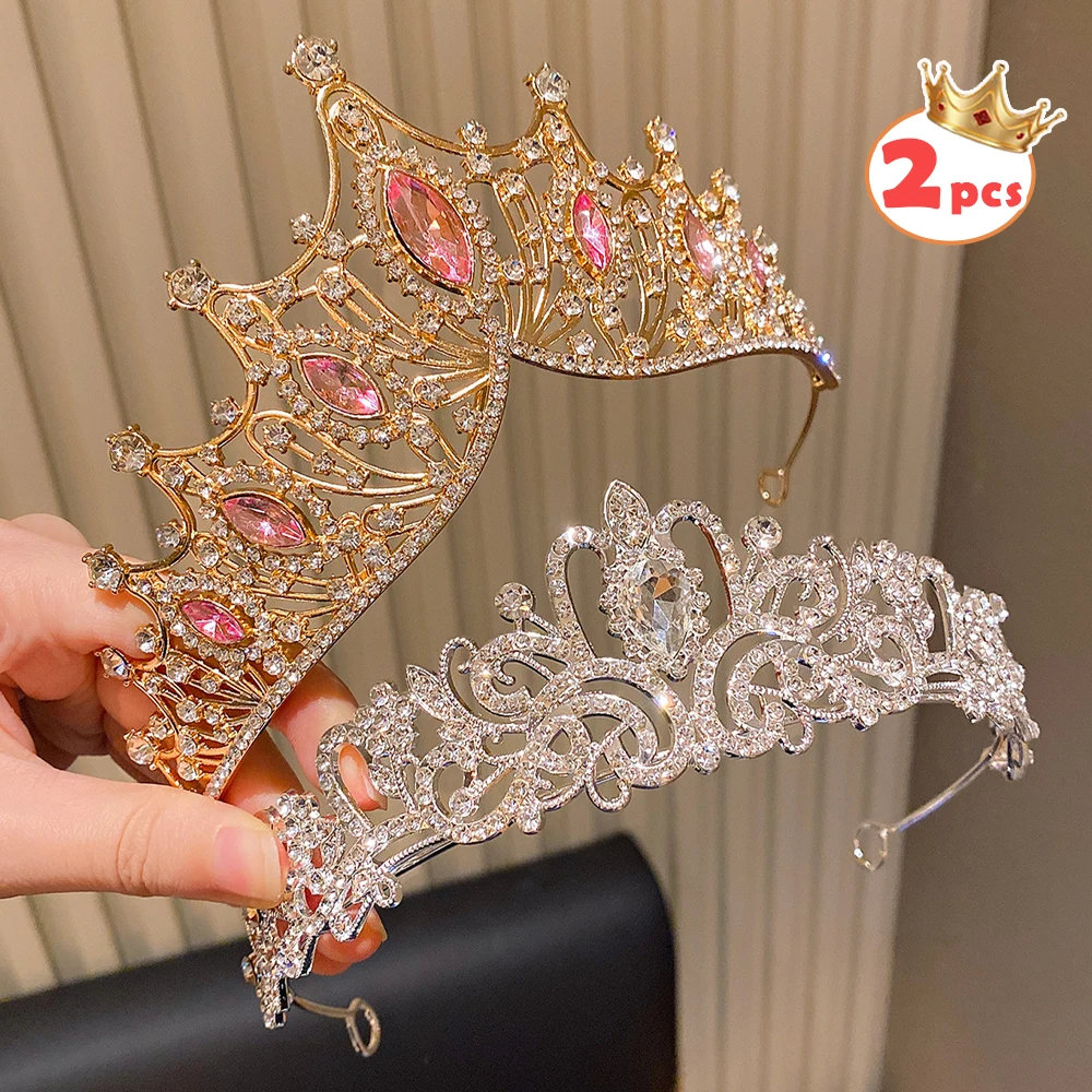 2pcs Mixed Color High-End Party Show Crowns Ideal Gifts for Weddings Birthdays Celebrations Women's Coming-of-Age Ceremonies