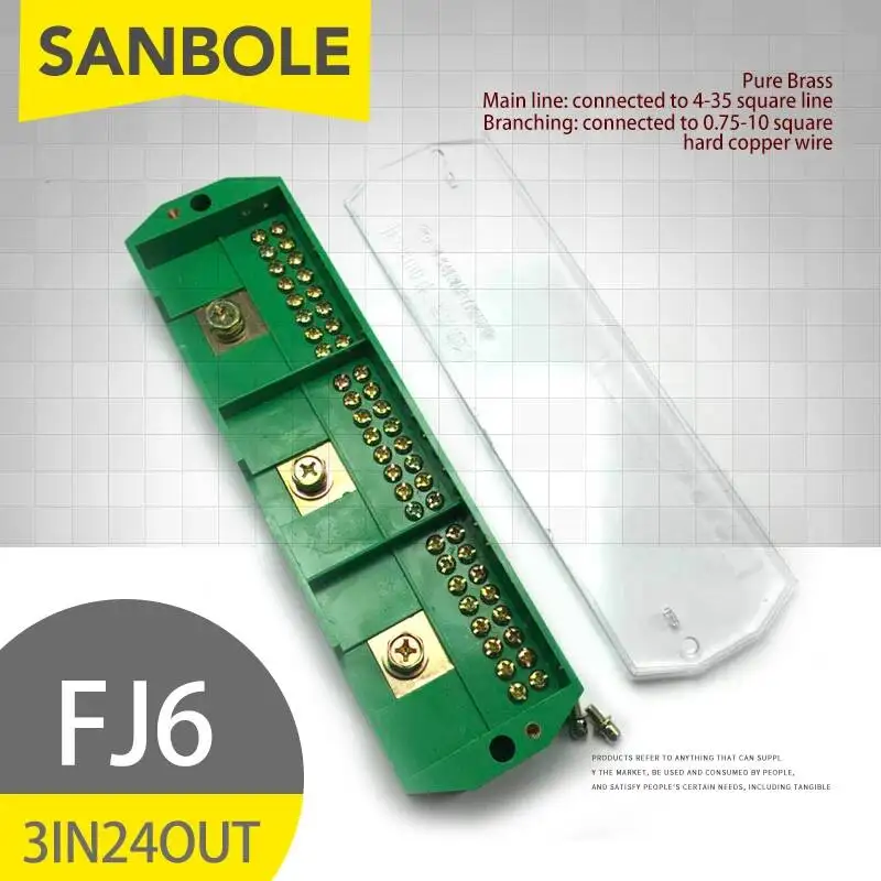 FJ6 Green Three-phase Three In And Twenty-four Out 3-in 24-out Wire Terminal Junction Distribution Box 660V