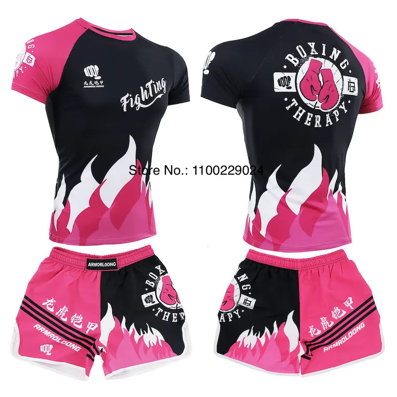 Muay Thai Shorts and T Shirt Set Men Women Boxing Training Uniform Pink Green Gym MMA Martial Arts Kickboxing Grappling Uniform