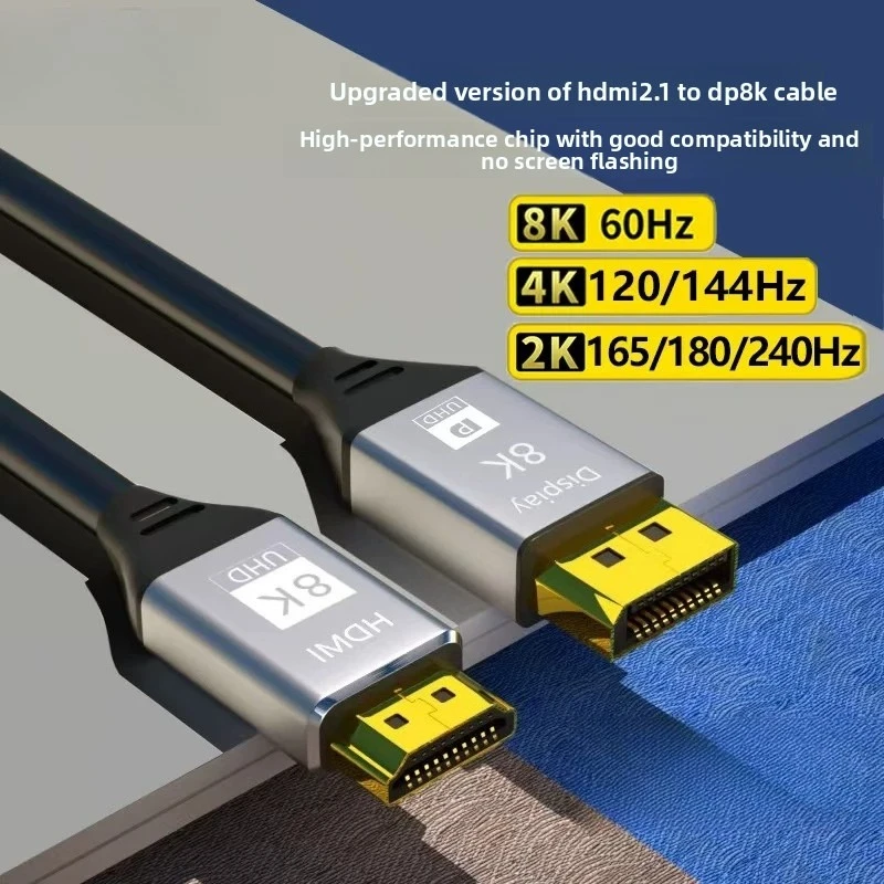 For Moshow HDMI 2.1 to DP Cable 8K 4K120Hz 2K240Hz Ultra HD Wire Laptop to Gaming Monitor Converter