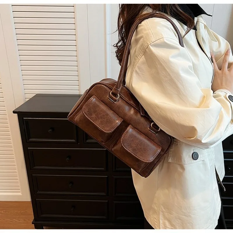YOUDEYISI коричневая сумка в стиле ретро, женская сумка с двойным карманом, новинка 2024, универсальная сумка на одно плечо, подмышки