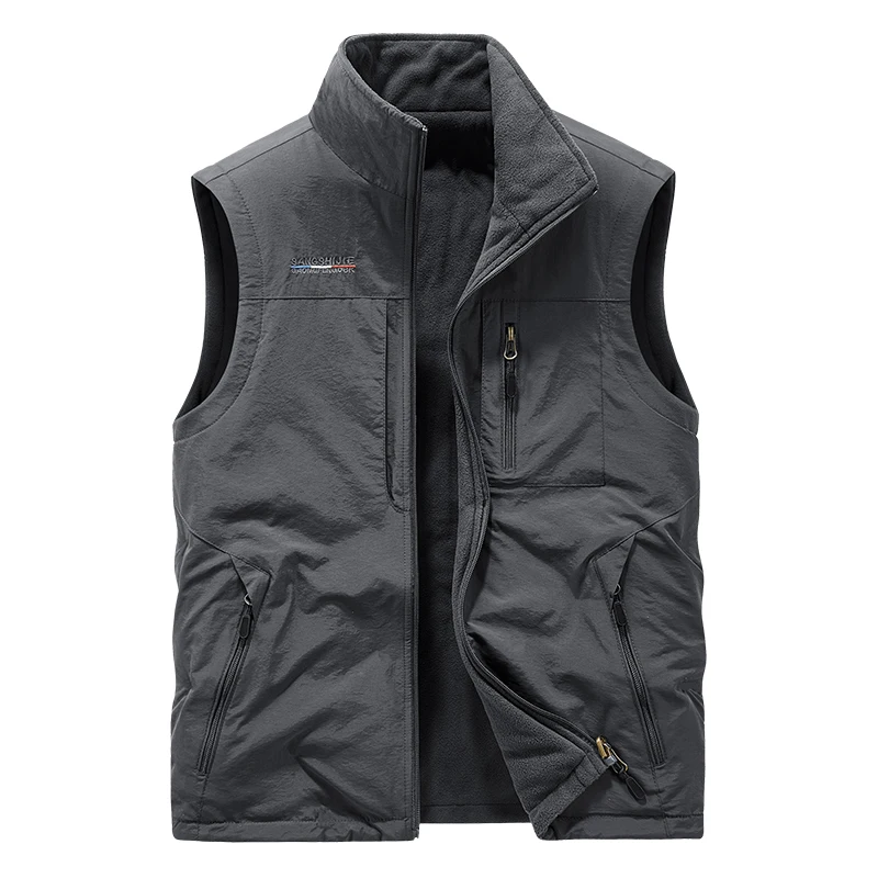 Autumn Winter Double-sided Vest Men Plush Thicken Warm Fleece Tank Top Outdoor Hiking Climbing Fishing Sleeveless Jacket Male