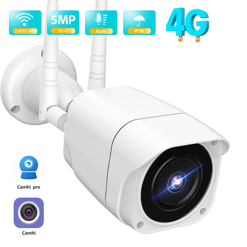 5MP HD IP Camera With 4G Sim Card Outdoor Bullet WiFi Camera 1080P Audio Video Surveillance Security CCTV Camera P2P Camhi APP