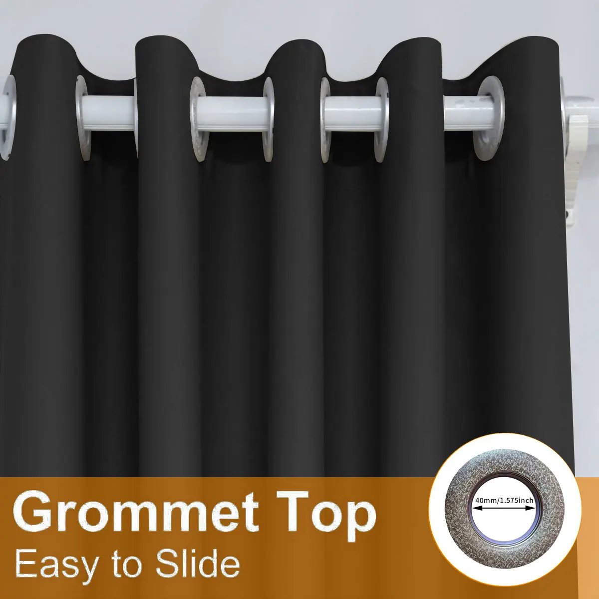 Black High‑Density Grommet Room Divider Curtain 1pc, Solid Blackout Partition Drape for Entryway Doorway Closet