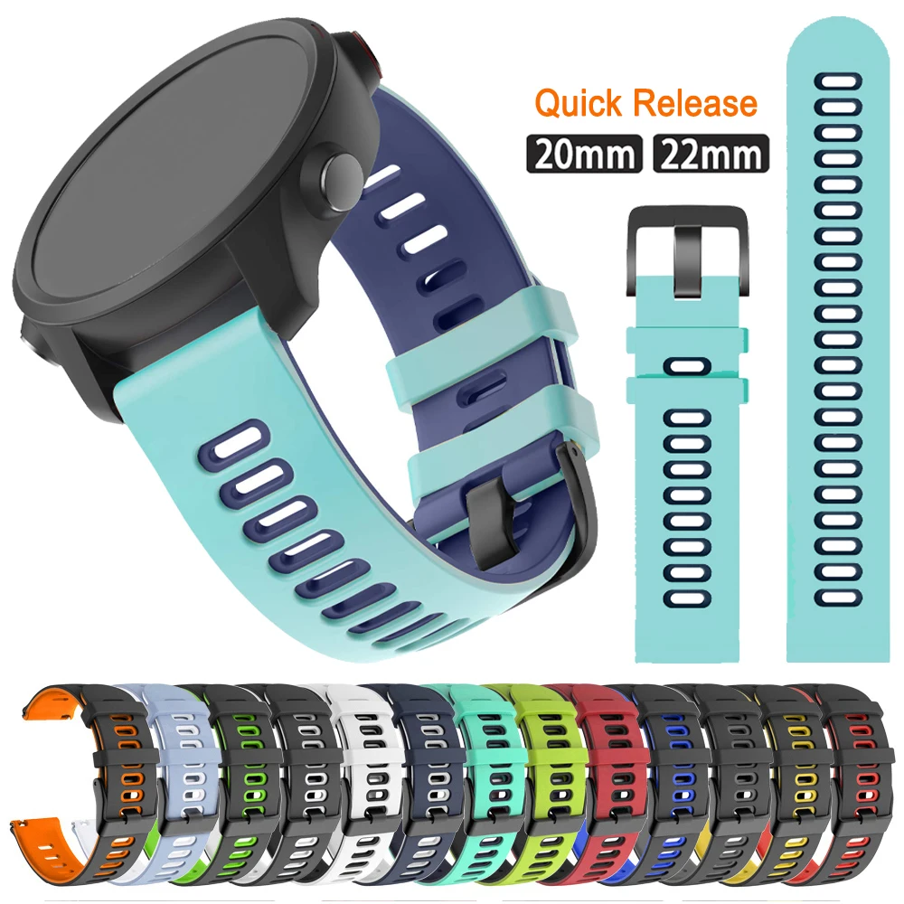 Bracelet de montre en caoutchouc 20mm 22mm pour Garmin Vivoactive 6 5 4/Approach J1, Forerunner 570 265 165 255 Music, Venu 3 2 SQ
