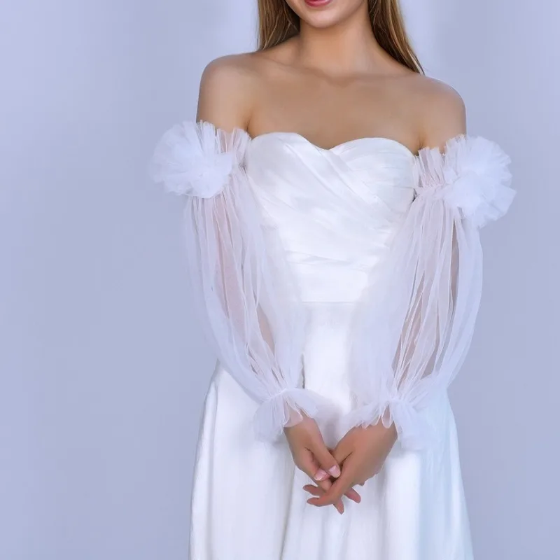 

Свадебное платье с рукавами невесты, сетчатое цветочное платье с рукавами, закрывающее руки, без бретелек, свадебные аксессуары