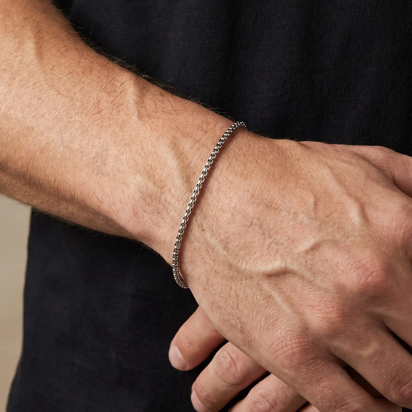 Box-Ketten-Armband für Männer und Frauen, Silber-Gold-Farbe Edelstahl Gliederarmband, Verstellbares Unisex-Schmuckgeschenk – Detail 2