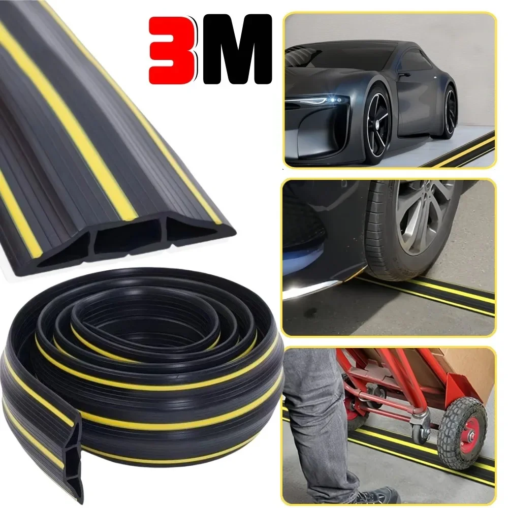 1/3M Garage Door Floor Sealing Strip Multi Functional with Yellow Line PVC Garage Edge Gap Dustproof Waterproof Sealing Strip