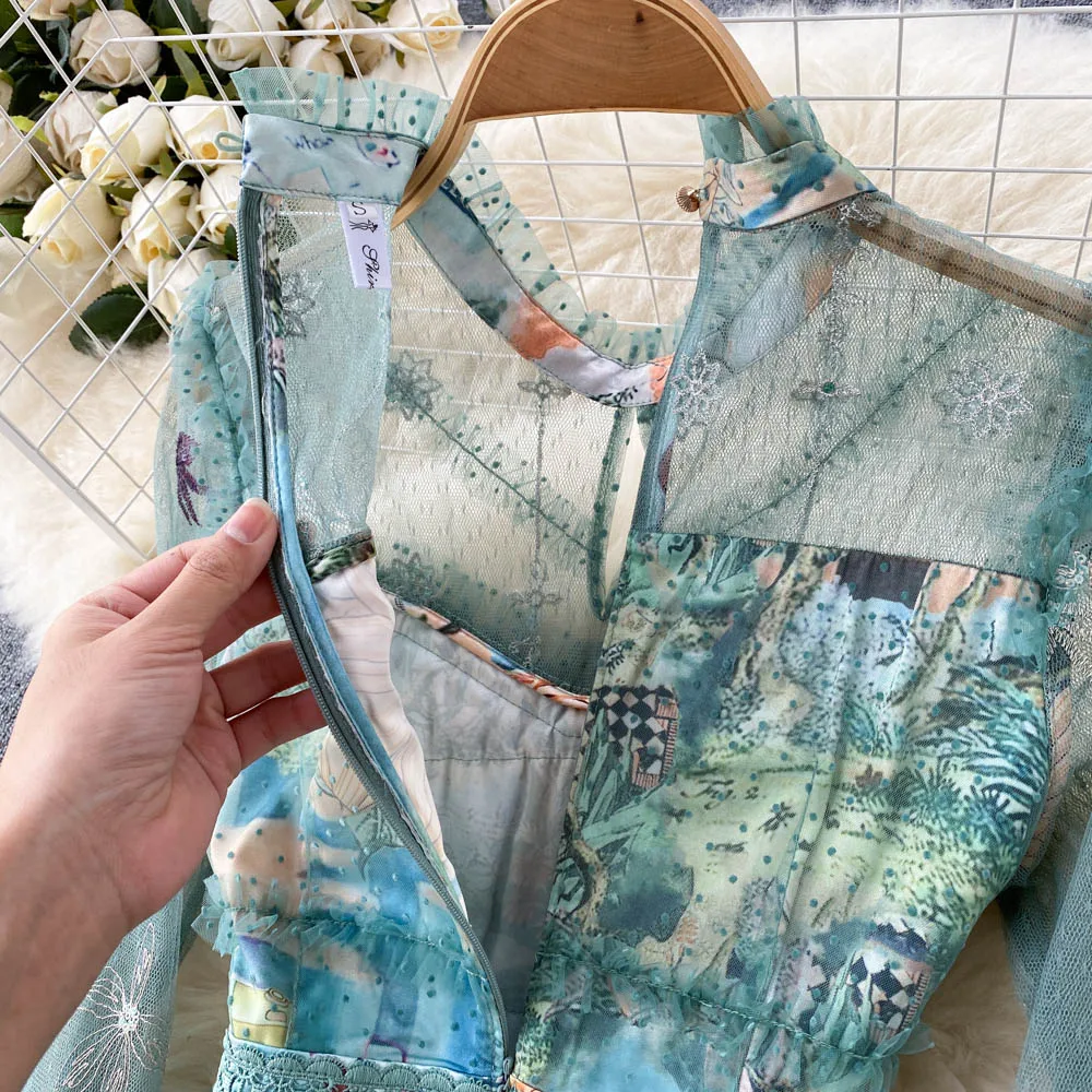 女性用メッシュドレス,エレガント,ジッパー,長袖,ラウンドネック,シック,女性用,スプライスドレス,夏,2022