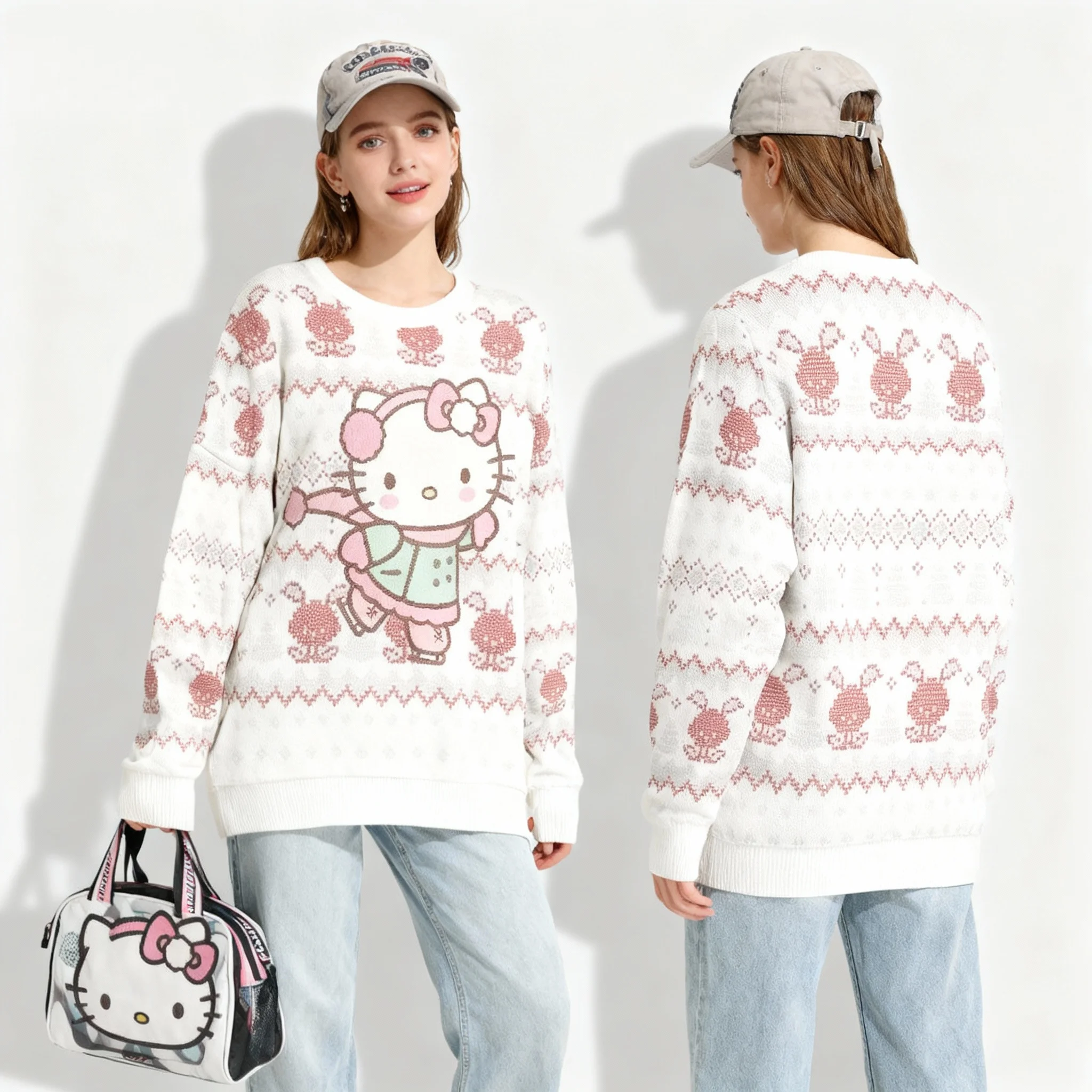 جديد سانريو مرحبا كيتي ثلاثية الأبعاد حلوة كول حفلة عيد الميلاد سلسلة اضافية كبيرة المرأة الكبار الخريف/الشتاء جولة الرقبة البلوز #1