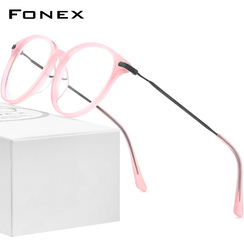 

FONEX Titanium Glasses Frame Men 2021 Retro Round Eyeglasses Women Acetate Spectacles Eyewear F85669