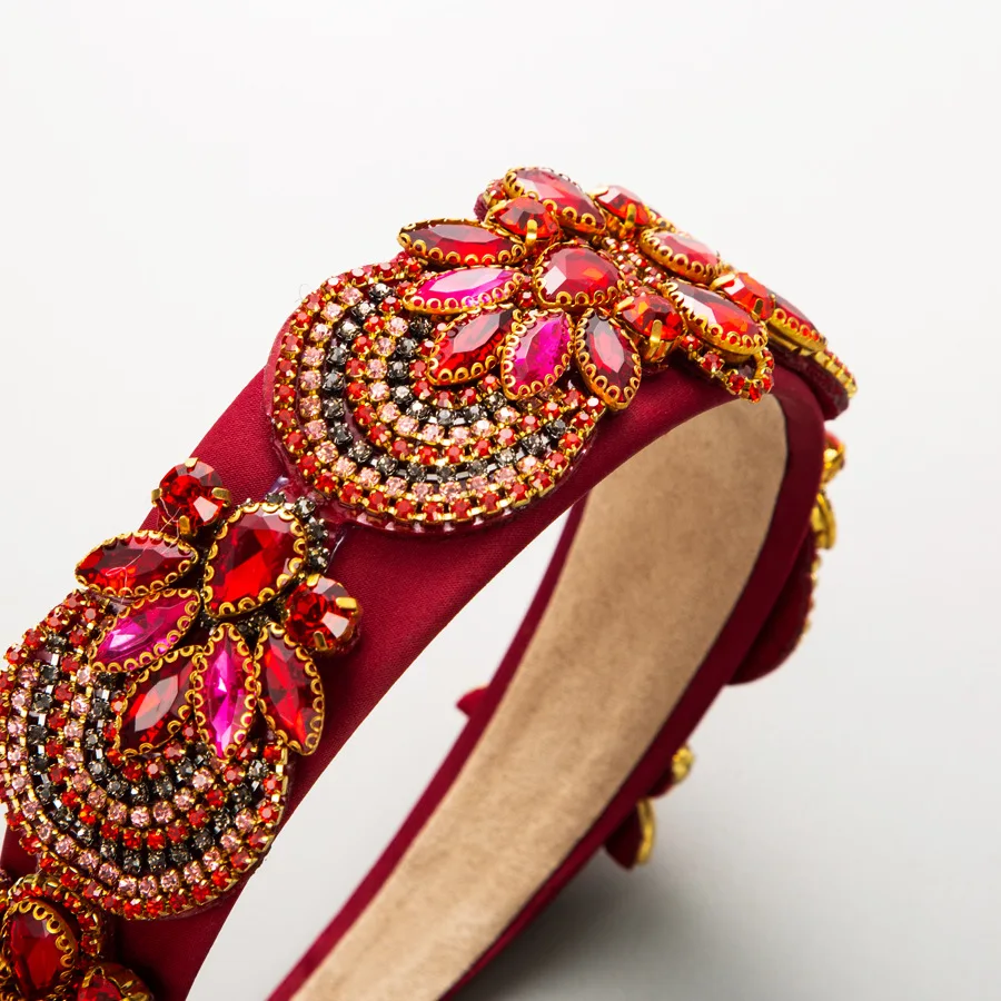 New retro headband heavy industry fashion creative baroque rhinestone flower headband women's wide edge hair accessories wholesa