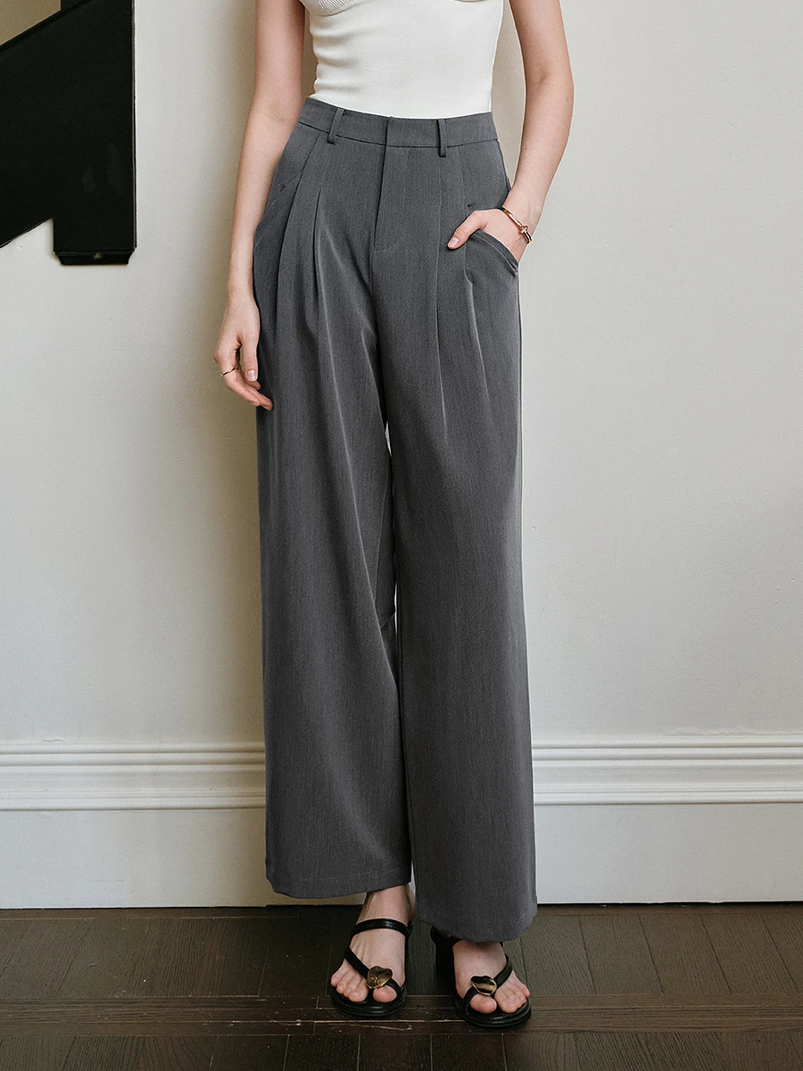 

OLrain Women Straight Pants Grey Fashion Style Loose Casual Pant Summer 2025 Commute High Waist Skinny Wide Leg Pants O57XK98603
