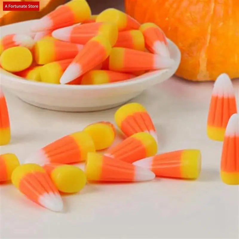 100 Uds. De resina de Halloween, maíz de caramelo Artificial, cuentas de maíz de caramelo 3D, adornos de álbum de recortes de maíz falso de otoño-A78G