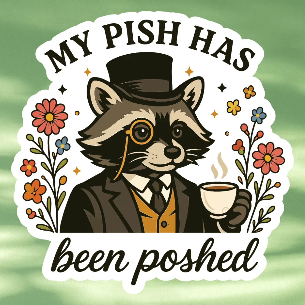3pcsGentleman Raccoon MY PISH HAS BEEN POSHED, Funny and Nonsensical Stickers, Suitable for Decorating Laptops and Other Devices
