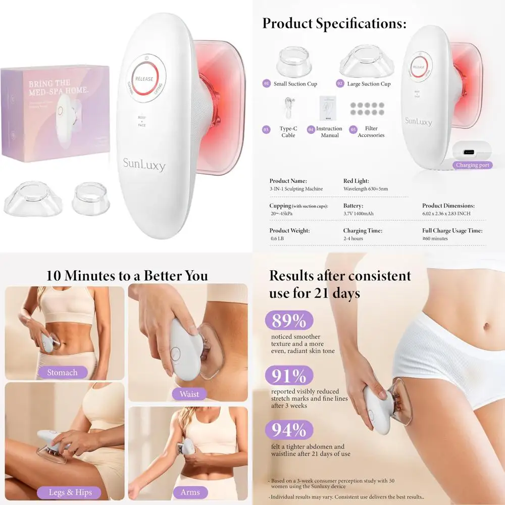 

Портативный электрический массажер для моделирования тела 3-в-1 с регулируемыми функциями, подтяжкой кожи, банками и терапией красным светом для