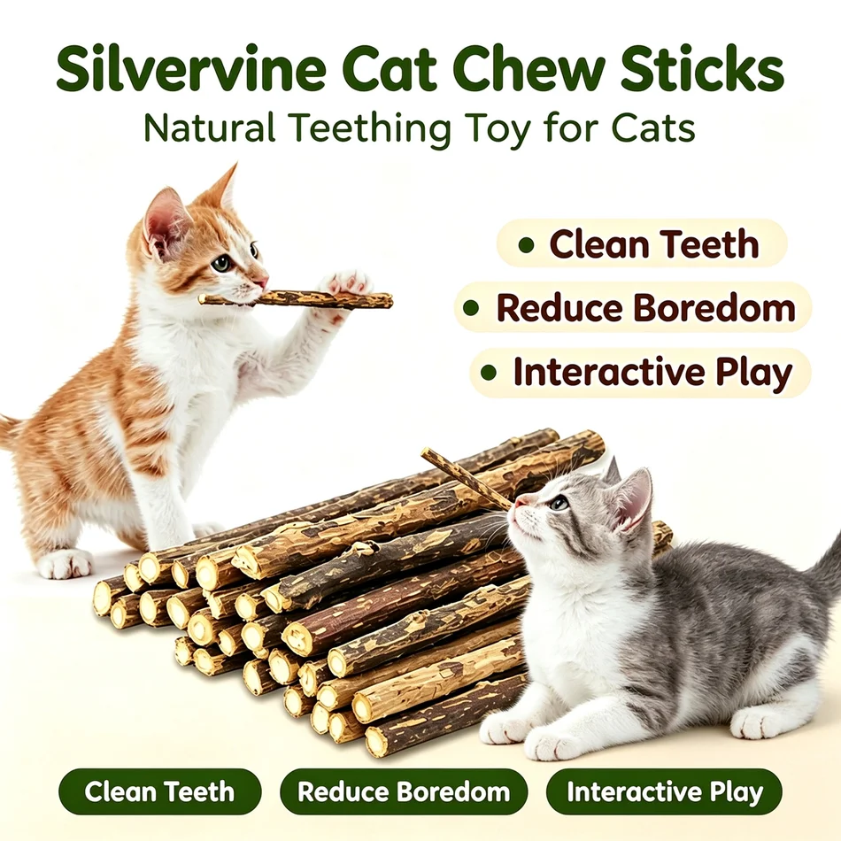 Natural Silvervine Sticks Catnip Sticks Natural Cat Teething Chew Toy Dental Care Boredom Relief for Kitten Pet Supplies