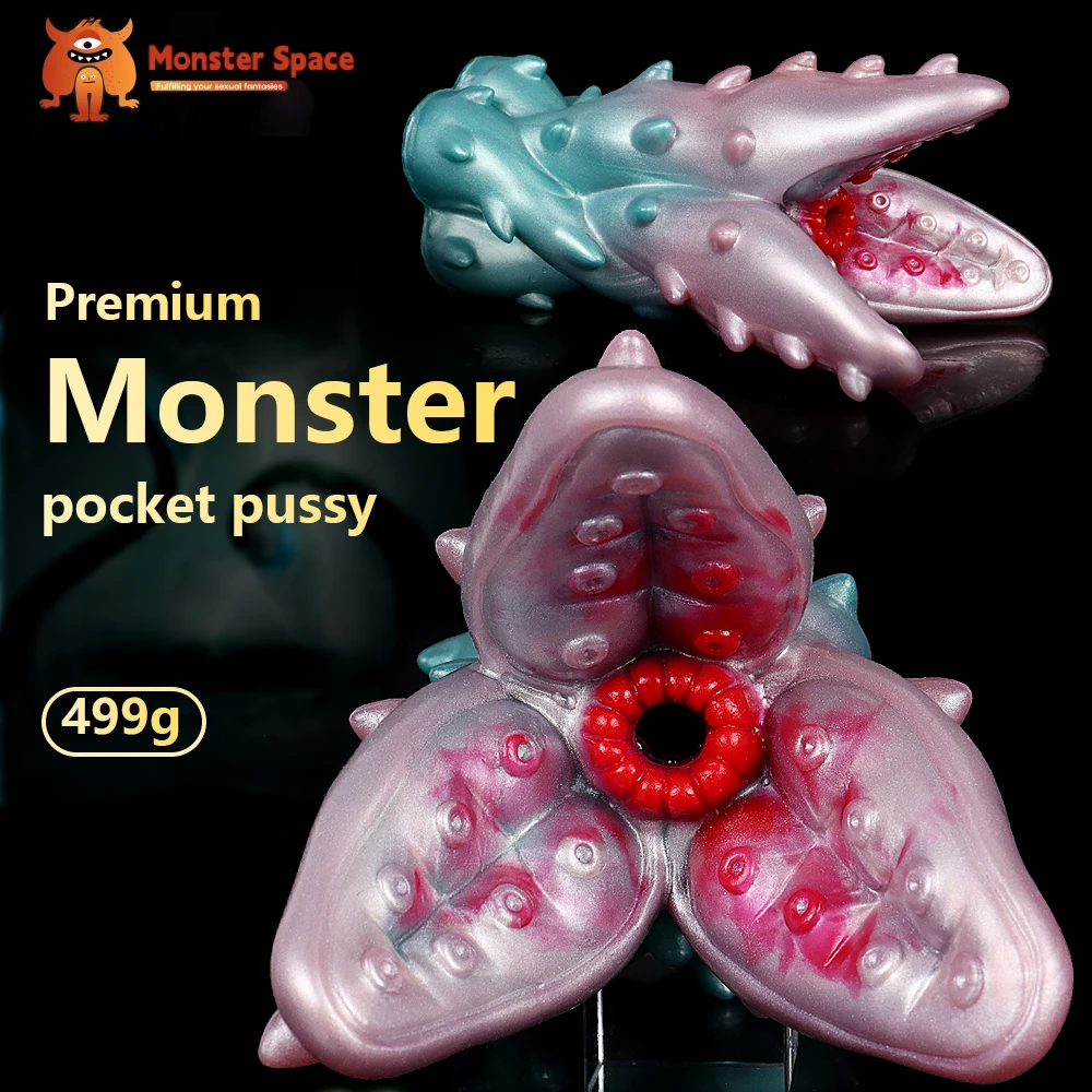 Premium Monster Pocket Pussy Male Masturbator with Realistic Threaded Channel, Liquid Silicone Worm Sex Toy for Adult Men