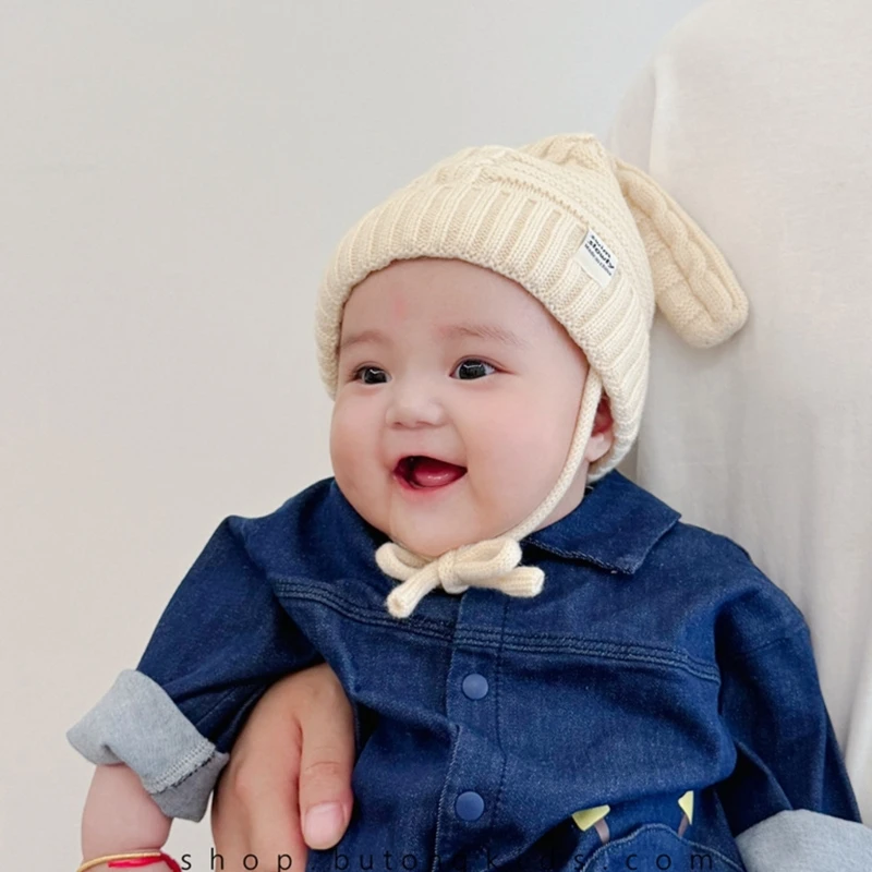 Autumn Winter Knitted Warm Baby Hat Adjustable Newborn Boys Girls Beanie Cap with Earflap for 2-10 Years Baby Outdoor Bonnet