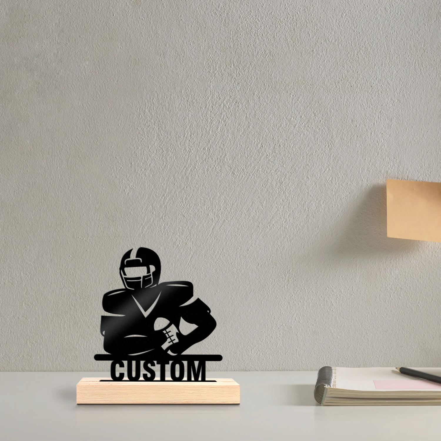 1pc Metal Art Desktop Decoration Custom Content Equipped with A Wooden Base Suitable for Fireplaces,Study Rooms,and Offices