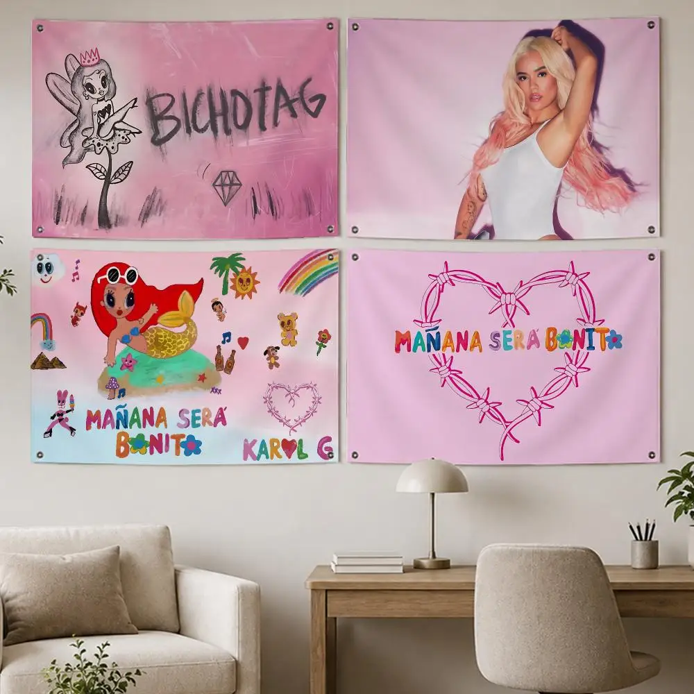 Latin Pop Karol G Star Flags Room Home Decor Wall‑Hanging Art Banner, Outdoor for Bedroom Party Background Decoration
