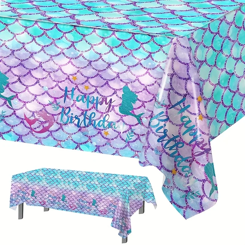 1pc Mermaid-Themed Birthday & Shower Tablecloth - Shimmering Mermaid Tail Scale Disposable Plastic Table Cover Suitable for Part