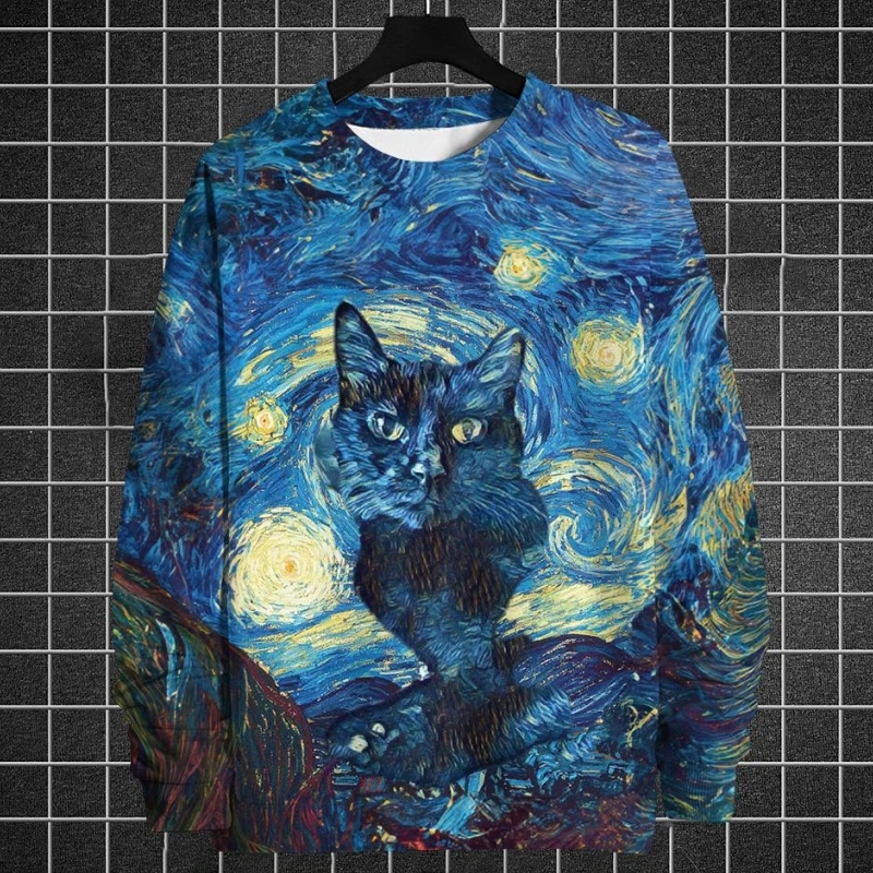 Animal Sweatshirts for Men Long Sleeve T-Shirt Tops 3D Oil Paint Animal Print Sweatshirt Pullover Loose Oversized Men Clothing