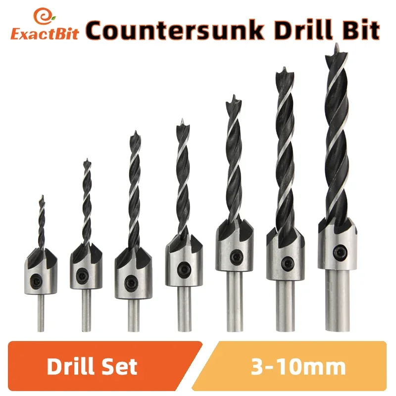 BIESUO 3mm-10mm HSS Countersunk Drill Bit Set Reamer Woodworking Chamfer Drill Counterbore Pliot Hole Cutter Screw Hole Drill