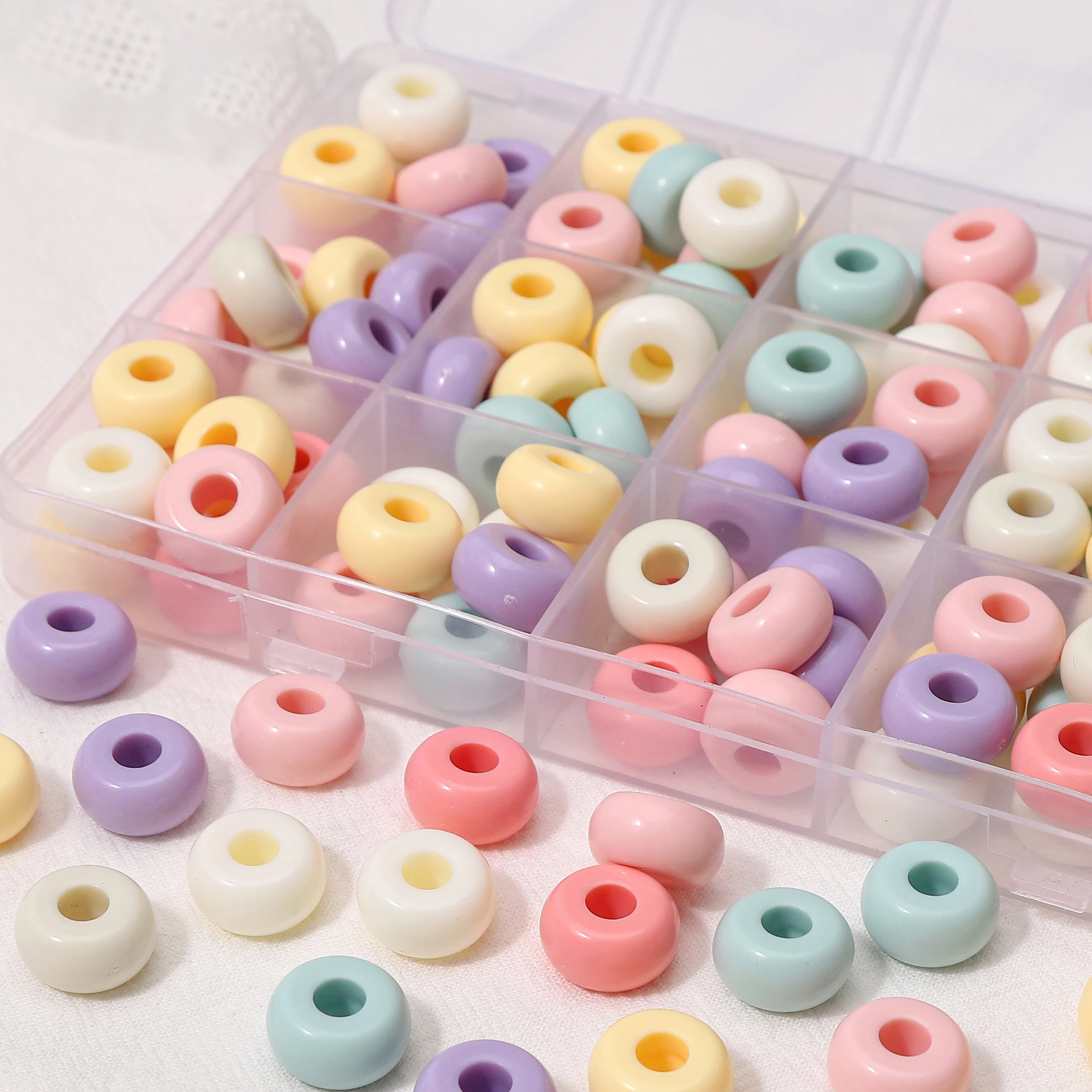 

58-290Pcs 13x7mm Acrylic Large Hole Cream Color Flat Round Beads Spacer Beads For Jewelry Making DIY Keychain Charms Accessories