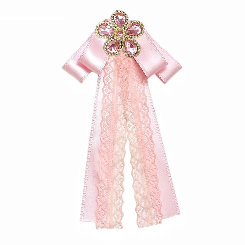 Korean Women's Bow Tie Lolita Brooch Flowers Rhinestone Lace Ribbon Handmade Fashion Sweet Suits Shirt Accessories Collar Flower