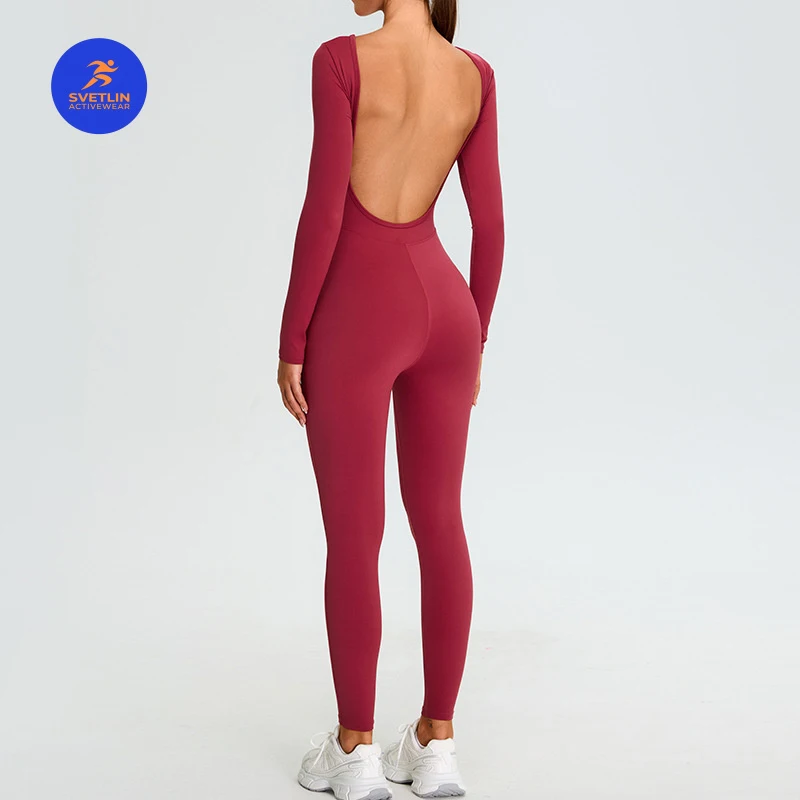 SVETLIN EU US Size Top Quality European American New Autumn Winter Naked Feel Long Sleeve Yoga Jumpsuit U Back Tight For Women