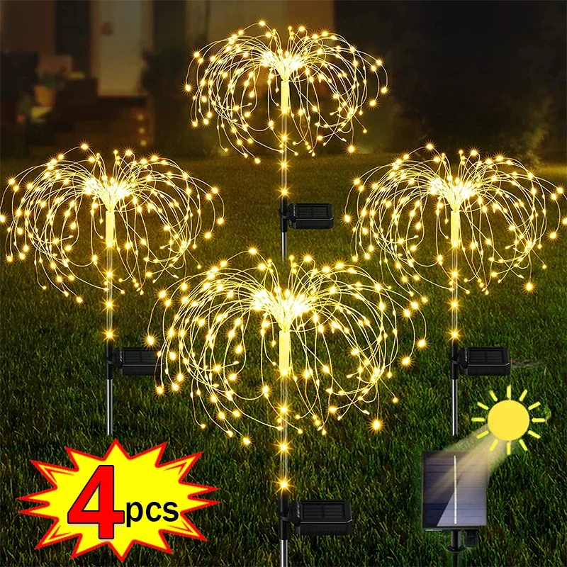 Luces LED solares de fuegos artificiales, luz de hadas de diente de león, decoración de paisaje de césped de jardín, lámparas solares de iluminación nocturna, 4 piezas/1pc