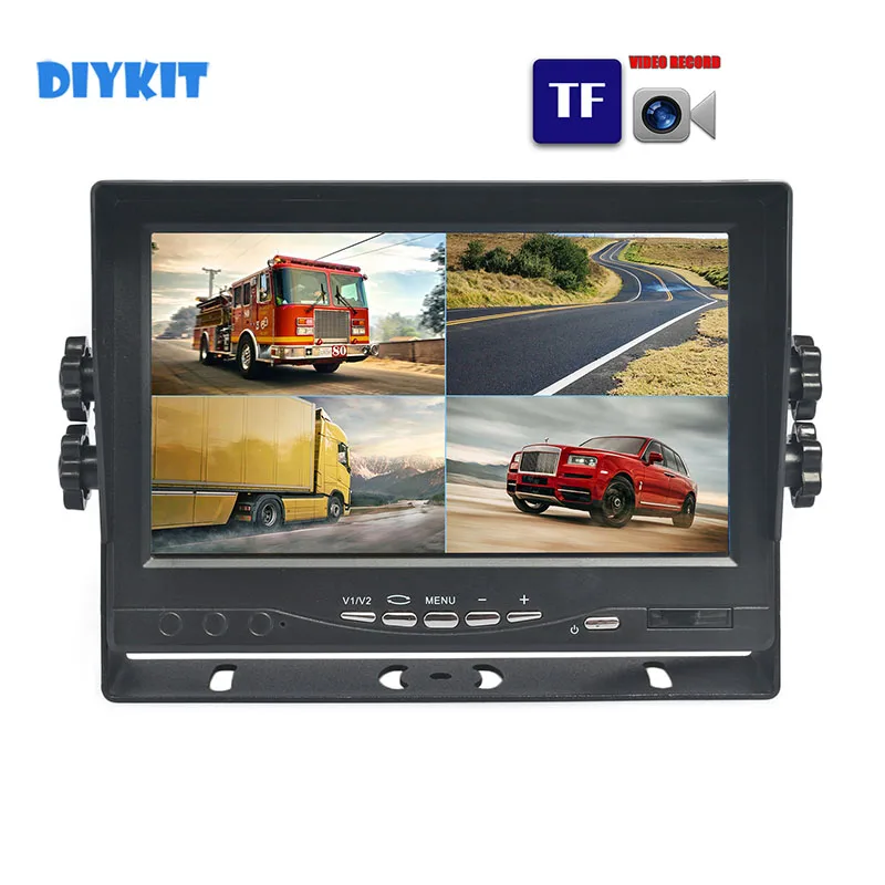 

DIYKIT 1024*800 AHD IPS 7inch 4 Split Quad Screen Rear View Car Monitor Support 4 x 960P AHD Camera with SD Card Video Recording