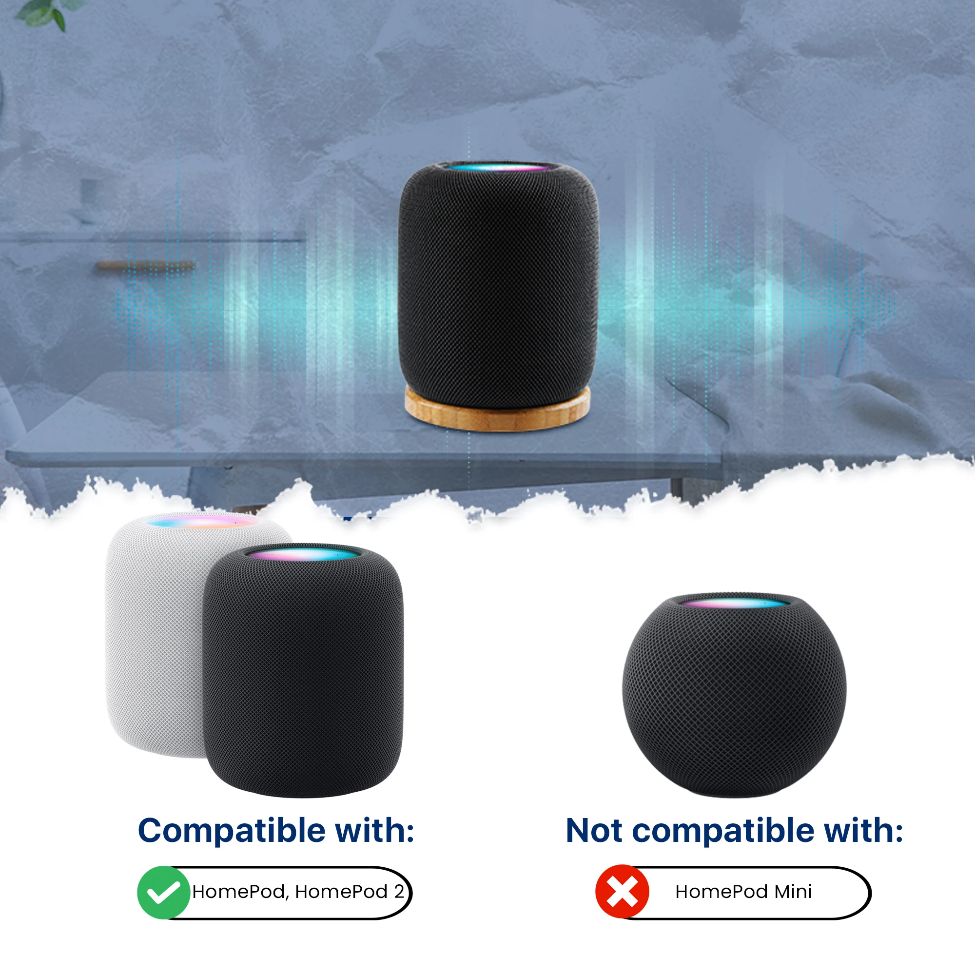 Bamboo Stand for HomePod 2 with Non-Slip Feet and Scratch Resistant Elegant Space Saving Smart Speaker Bamboo Holder