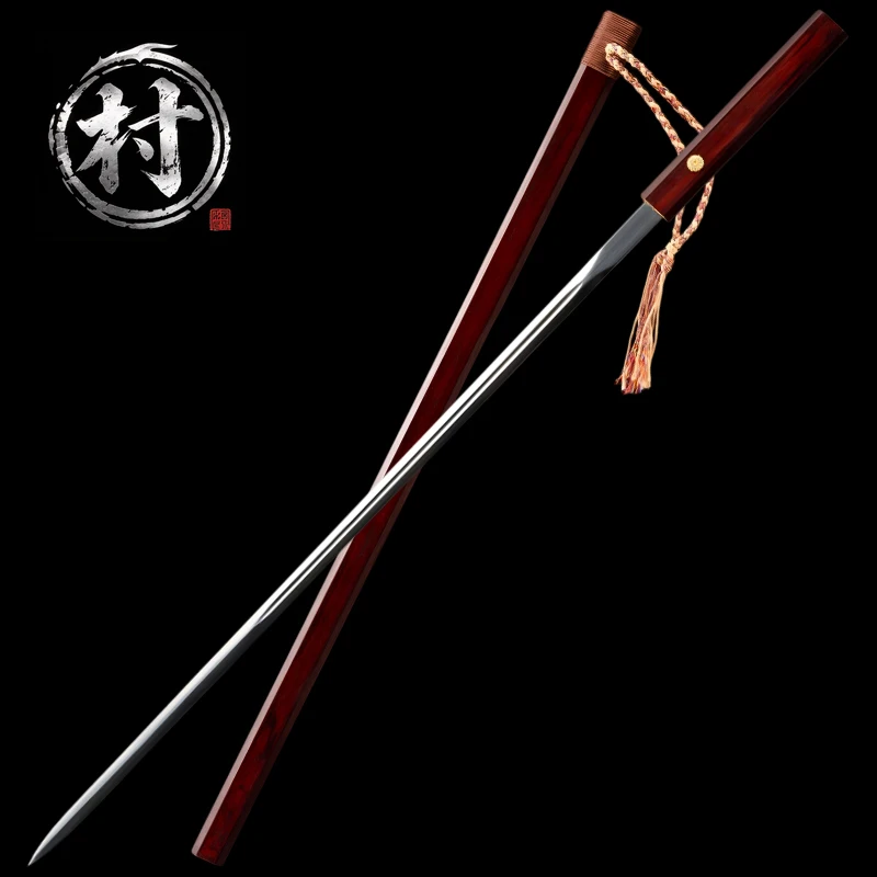 86cm Chinese Shirasaya Jian Rapier Sword, Manganese Steel Blade, Real Handmade Full Tang Katana, Ebony Wood Sheath, Home Decor