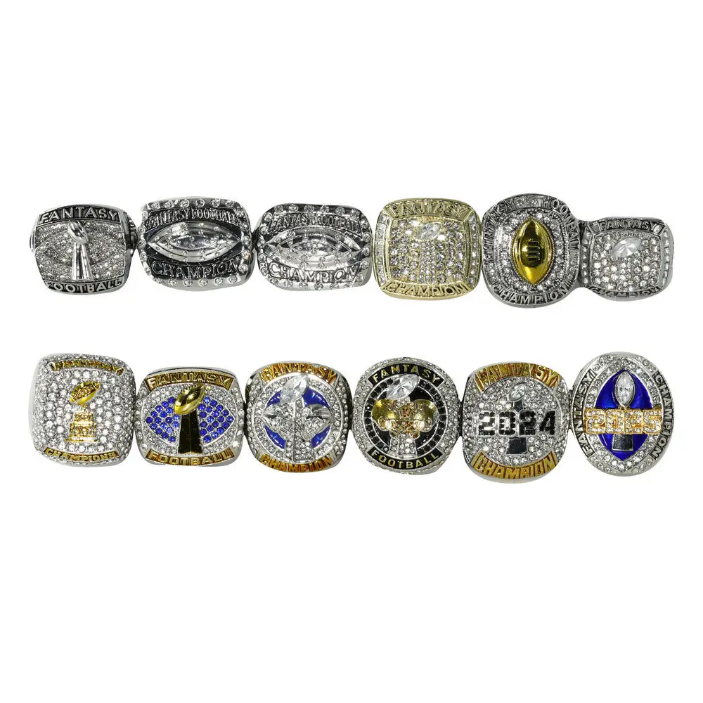 6/12 sets of rings, fantasy  football championship ring set, classic retro fan ring gift, fashionable accessory