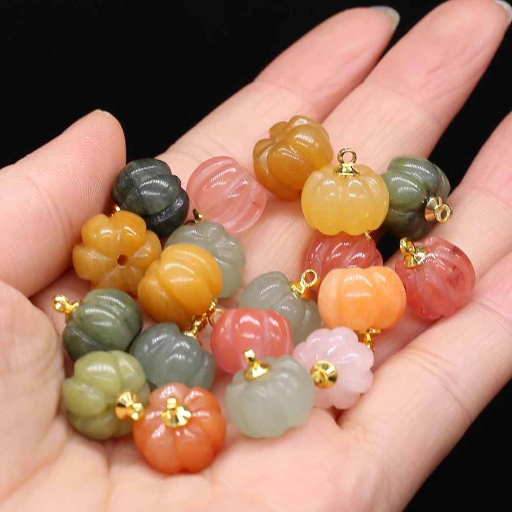 3Pcs Mini Pumpkin Pendant Natural Gem Crystal Charms Aventurine Jades Pendants for Making DIY Necklace Earrings Jewelry 13mm