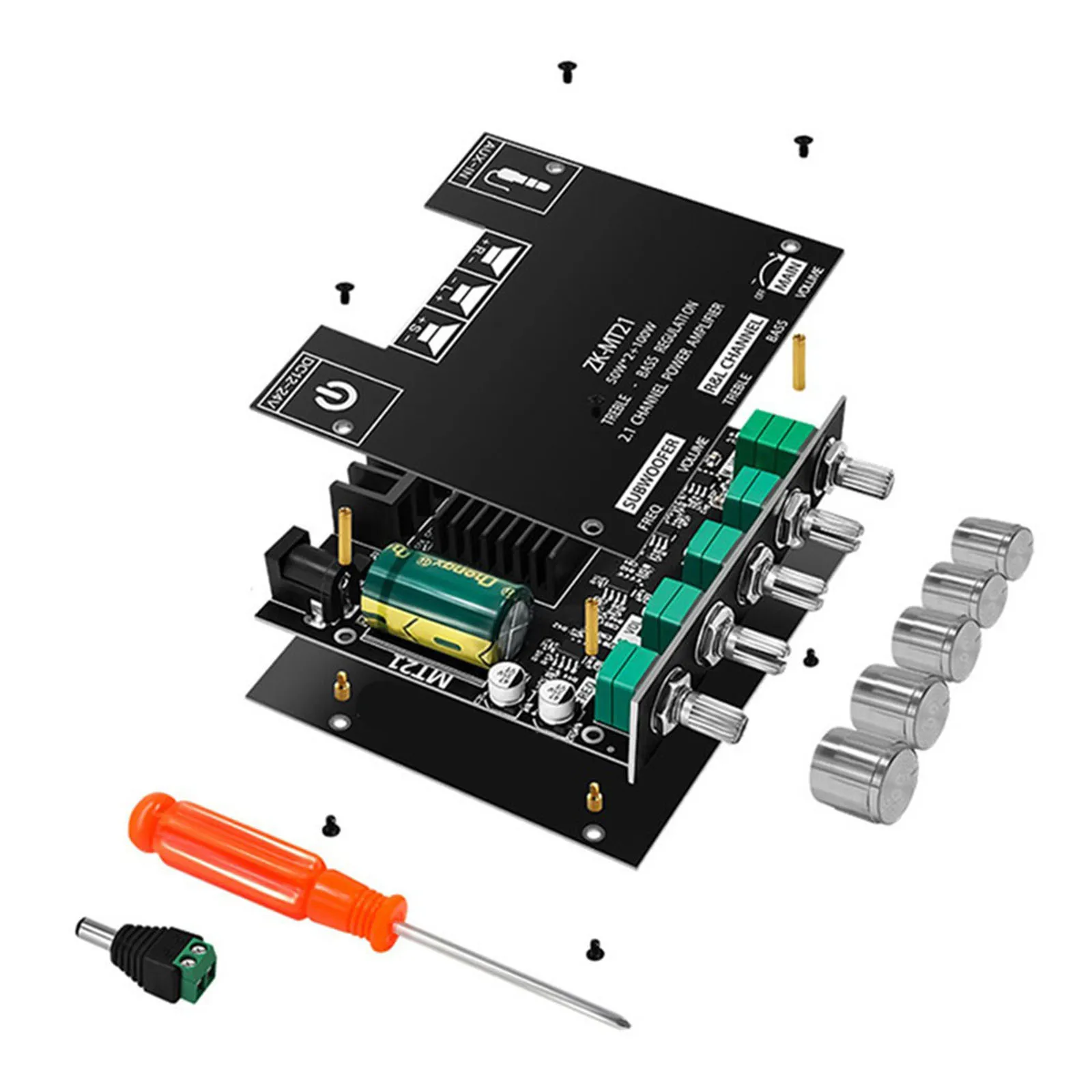 ZK-MT21 AUX Power AmplifierBoard 2.1 Channel Module For DIY 500mV DC12~24V/5A  Domestic Power Amplifiers Chip