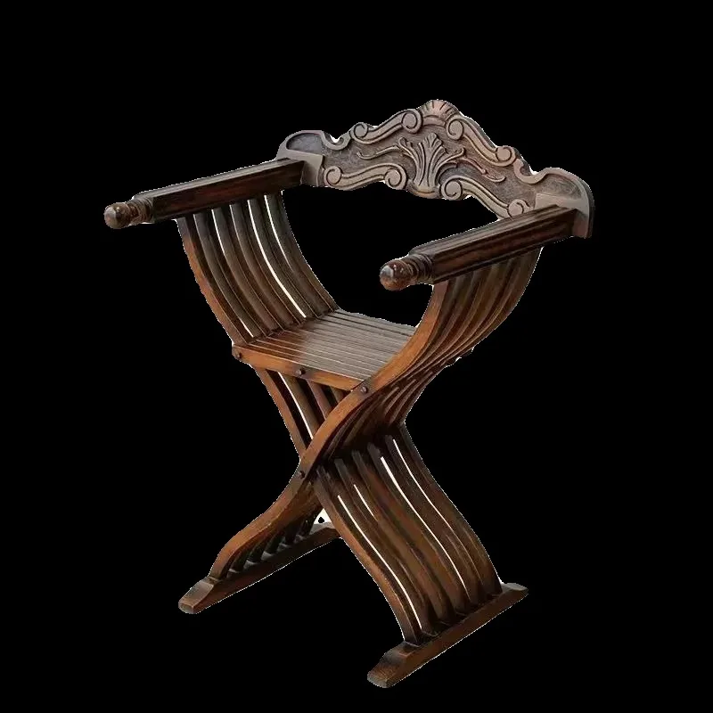 

French retro carved Chinese solid wood casual Dante chair Chinese antique classical designer personalized creative dining chair