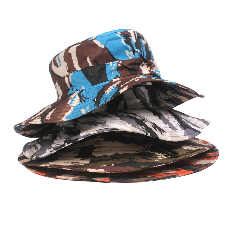 Unisex Summer Foldable Sun Wide Brim Fisherman Hat Men Women Outdoor Sport Climbing Jungle Camouflage Travel Sunscreen Cap W68