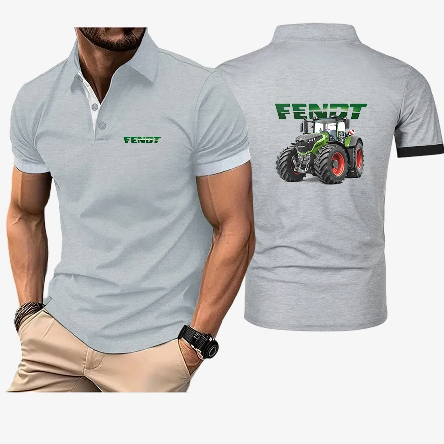 Men's 2026 Tractor FENDT Logo Print Summer High End Luxury Trendy Solid Color Top Lightweight Simple Style Ice Silk Polo Shirt