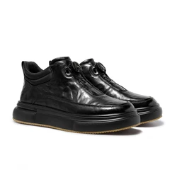 Desai [High top one button knob free lacing] winter warm plus fleece men's shoes a slip-on sports casual board shoes
