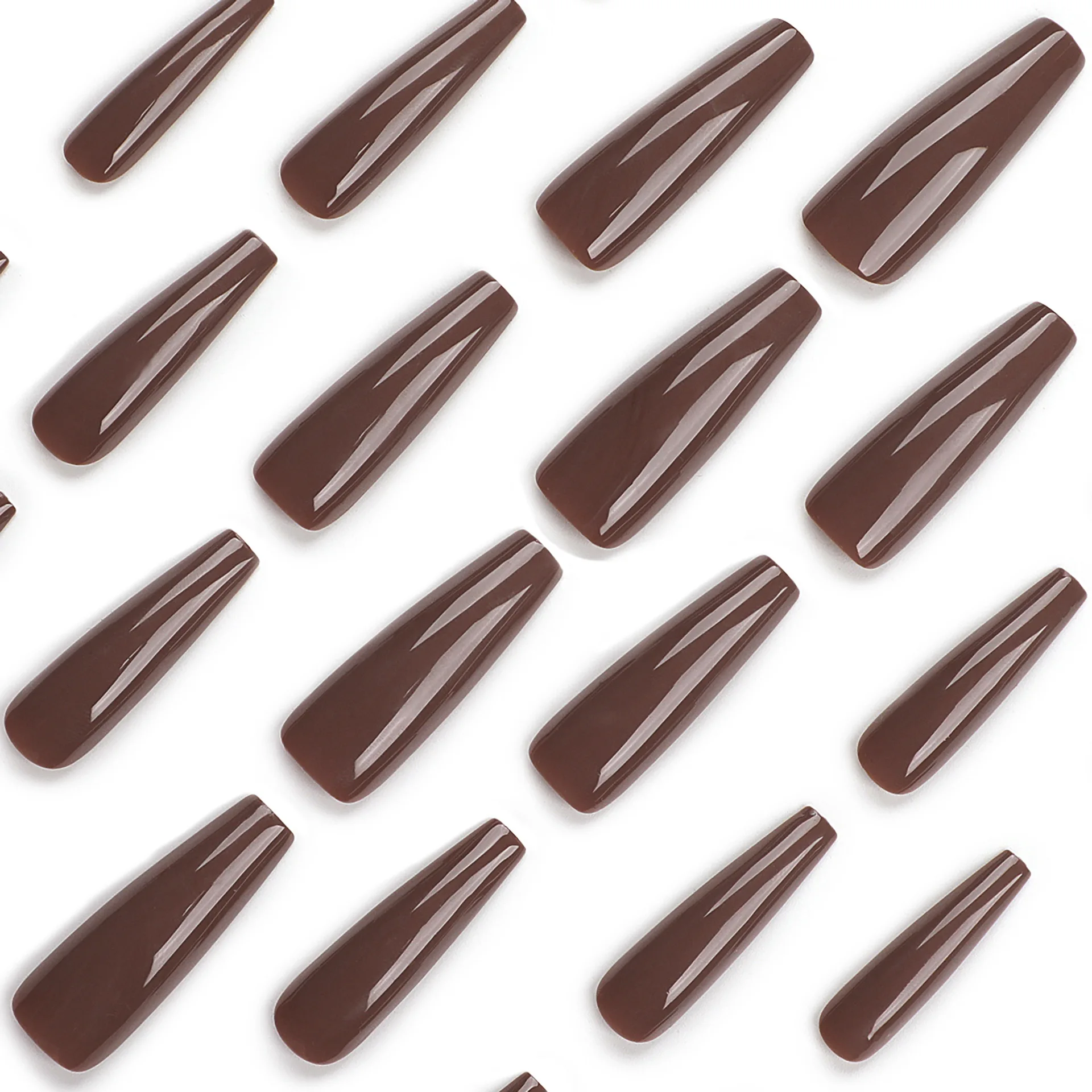 24Pcs Ultra long ballet False Nail Autumn and winter temperament coffee color Wearable Manicure Press ON Nails Solid