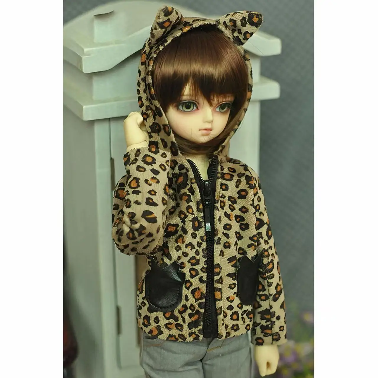 

BJD Leopard Print Coat Outfits Clothing For 1/6 1/4 11” 17" Tall Girl MSD YOSD DK DZ AOD DD Doll Wear