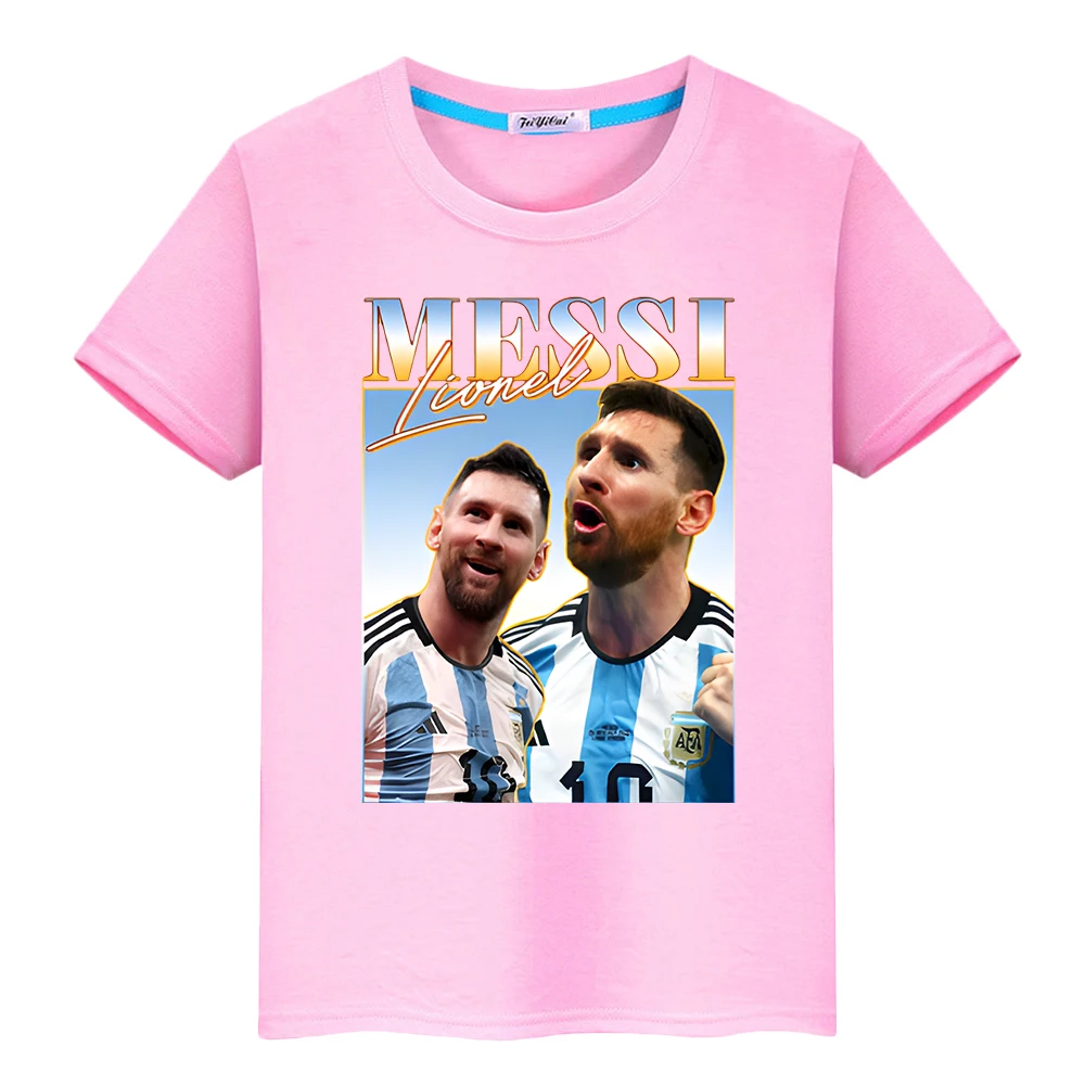 Camiseta de algodón 100% Kawaii con estampado de avatar de messi de fútbol, pantalón corto informal para niño, camisetas de dibujos animados, camisetas de anime y2k, ropa de una pieza para niños y niñas