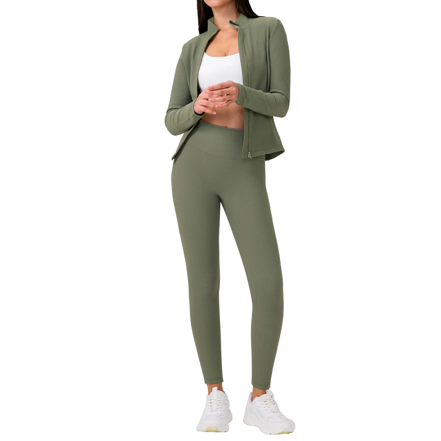 Women Vertical Striped Fleece Lined Yoga Set Autumn Winter Warm Thick Sports Outfit High Elastic Workout Jacket Pants Fitness