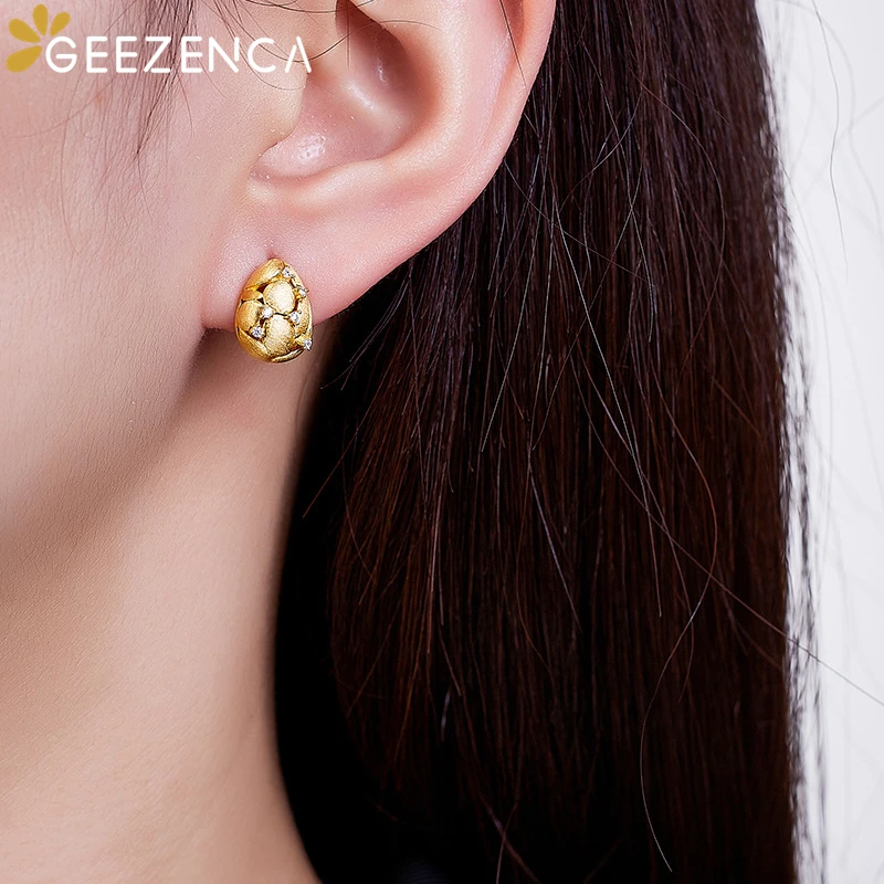 GEEZENCA 925 Sterling Silver 5A Zircon Stud Earrings For Women Cute Egg Shaped Unique Chic Small Earring Jewelry Accessory
