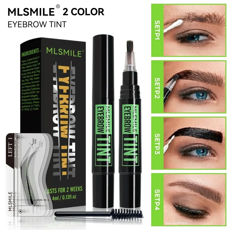 Rotating Liquid Eyebrow Dye Tint Brush Pencil Long Lasting Coloring Eyebrow Tattoo Waterproof Makeup Eyebrow Cream Stencil Kit